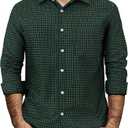 Mens Gingham Button Down Shirt Long Sleeve Dress Shirts Business Casual Shirts with Pockets (Medium, Black green)