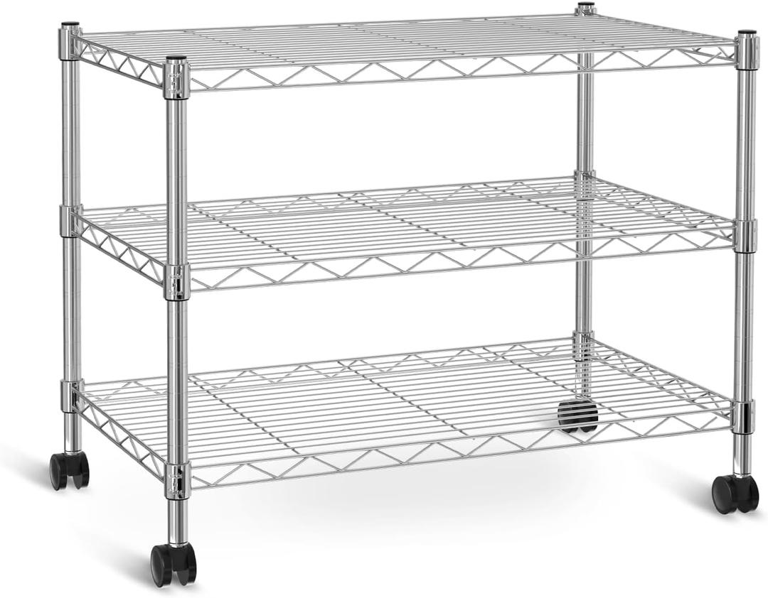 Simple Deluxe 3-Tier Storage Shelves, 750 Lbs Loading Capacity, 24.02" W x 13.78" D x 21.97" H Shelving Unit for Garage, Pantry and Kitchen, Chrome