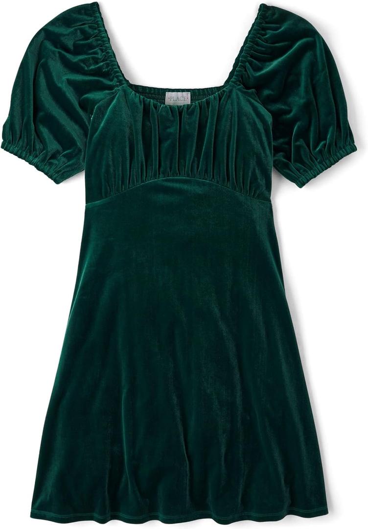 The Children's Place Women's Short Sleeve Holiday Dress (XX-Large, Balt Green Velour)