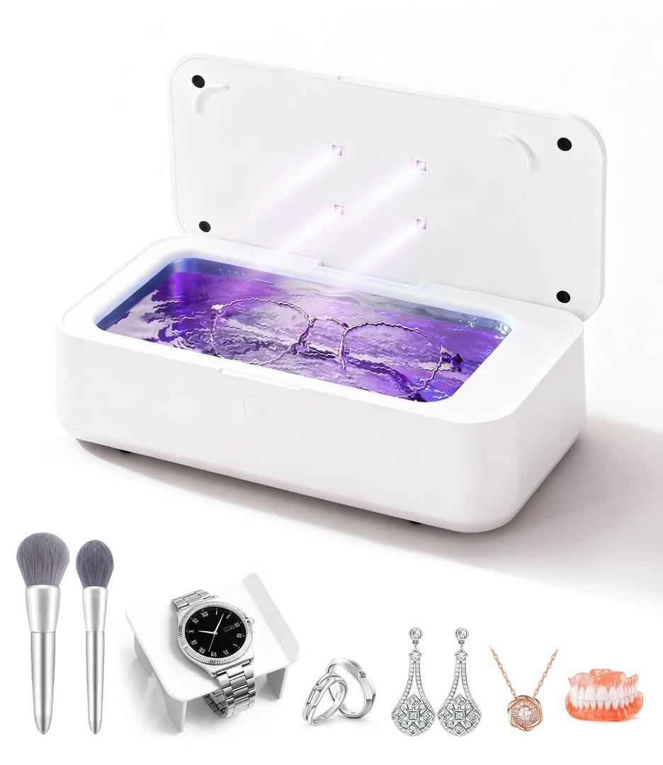 Ultrasonic Jewelry Cleaner, 48KHz Professional Ultrasonic Cleaner Machine for Jewelry, Eyeglasses, Rings, Watch Strap, Dentures- Dual Cleaning Modes, 304 Stainless Steel Tank