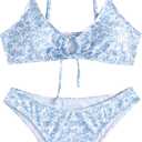 Floerns womens Triangle Top (Large, Blue and White)