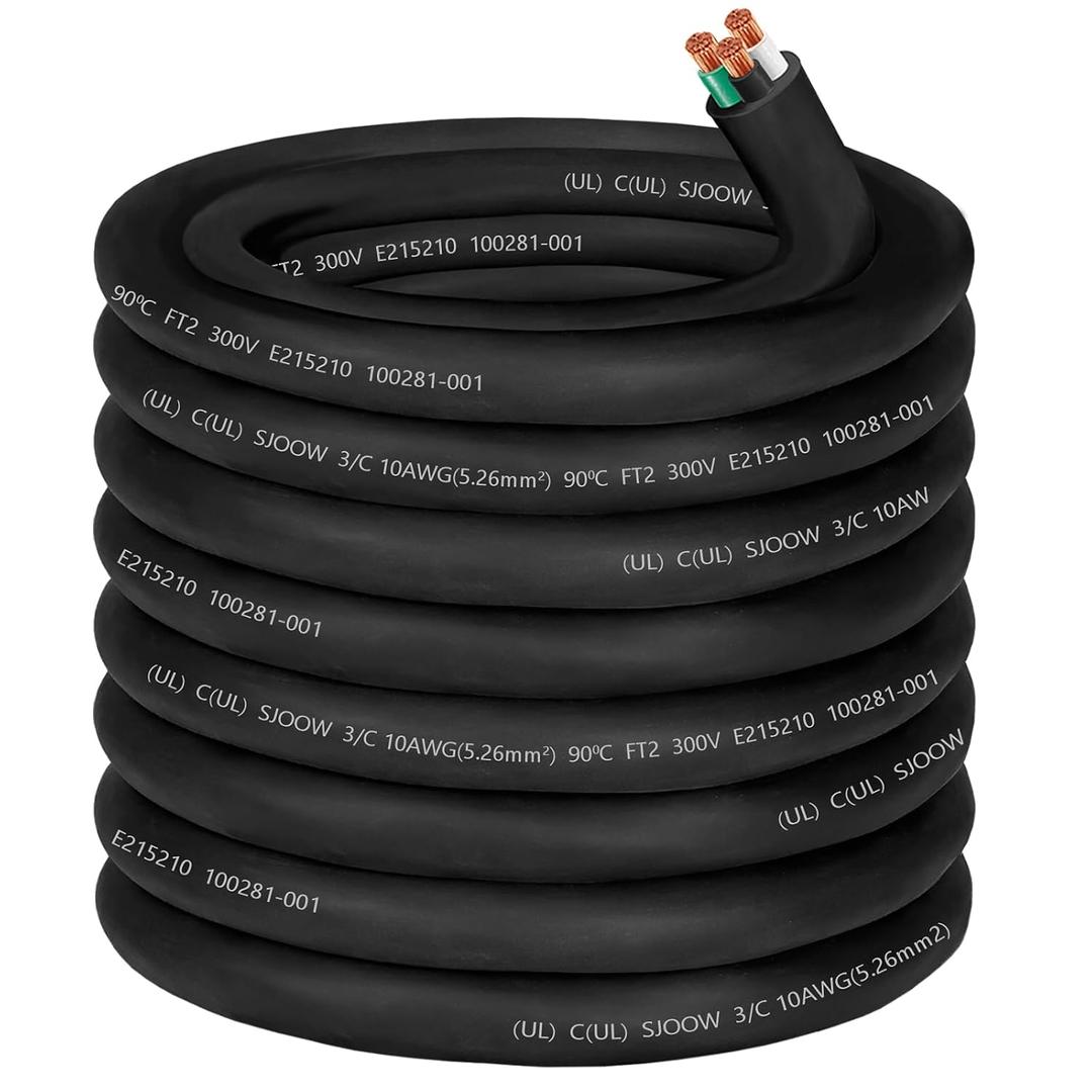 100ft SJOOW 10/3 Wire 10/3 SJOOW Cord Cable,10 Gauge Portable Power Cable