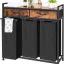 Laundry Sorter 3 Section, Laundry Hamper with Shelf and 2 Drawers, 180L Laundry Basket, laundry Organizer Cart, Pull-Out and Removable Oxford Fabric Laundry Bags,Rustic Brown and Black