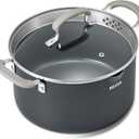 6 QT Nonstick Stock Pots with Lid, BEZIA Ceramic Soup Pot with Glass Straining Lid, Induction Cooking Pots with Silicone Handle, Compatible with All Cooktops, Dishwasher Safe