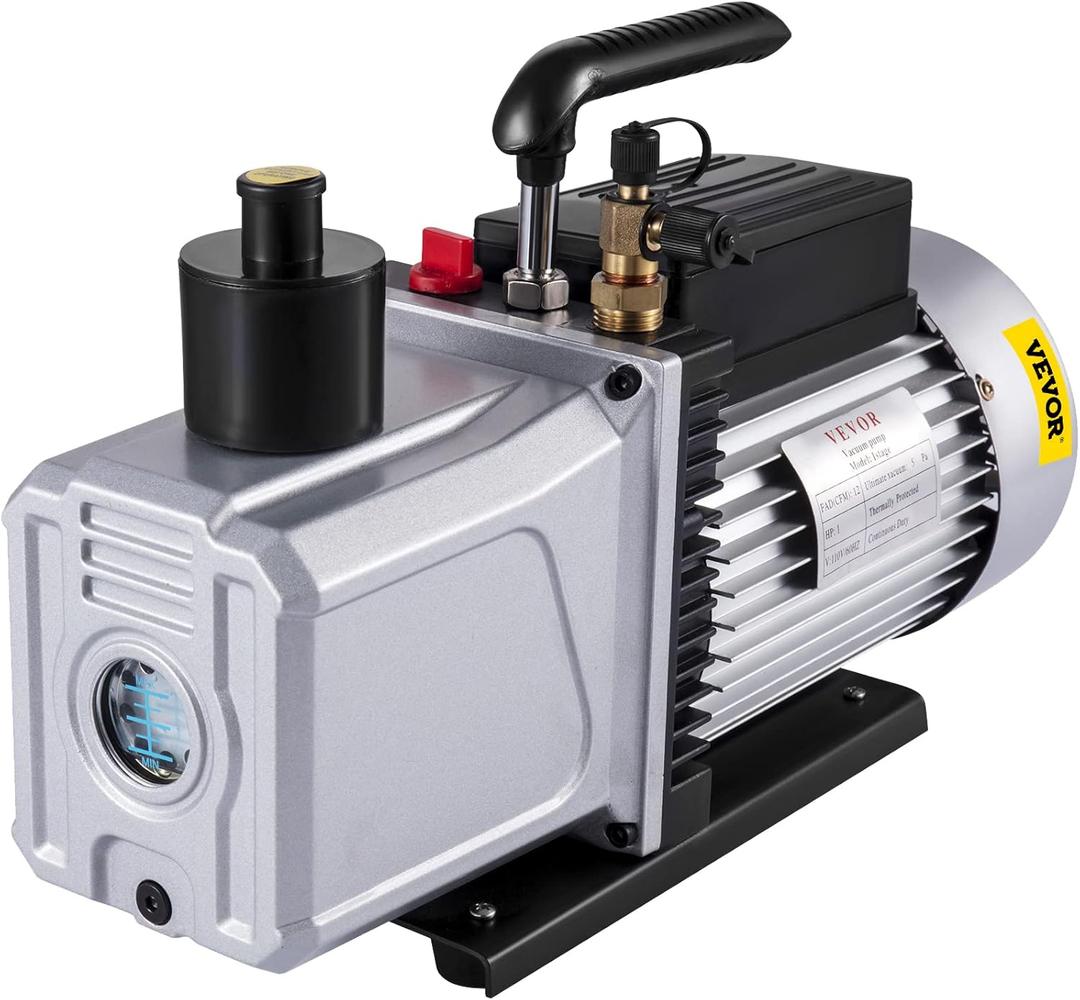 VEVOR Vacuum Pump 12CFM 1 HP Single Stage Air Conditioning Vacuum Pump 110V 5PA Ultimate Vacuum Refrigerant HVAC Air Tool Rotary Vane Vacuum Pump for Automobile Vacuum Evacuation