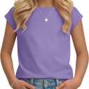 Oakgarden Girls Boat Neck Cap Sleeve Tops | Dressy Shirts, Short Sleeve Tees, Loose Fit Summer Casual T-shirts, Back to School Clothes 5-14 Years, Solid Color Outfits