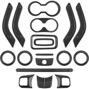 18 PCS Full Set Interior Decoration Trim Kit Steering Wheel Center Console Door Handle Air Conditioning Vent Cup Holder Gear Cover Trim for Jeep Wrangler JK JKU 2011-2018 4-Door (Glossy Carbon Fiber)