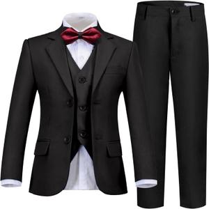 Boys Suits Slim Fit Toddler Tuxedo Suit Set for Teen Boys Communion Dress Clothes Kids Wedding Ring Bearer Outfit (14 Years, Black-5pcs)
