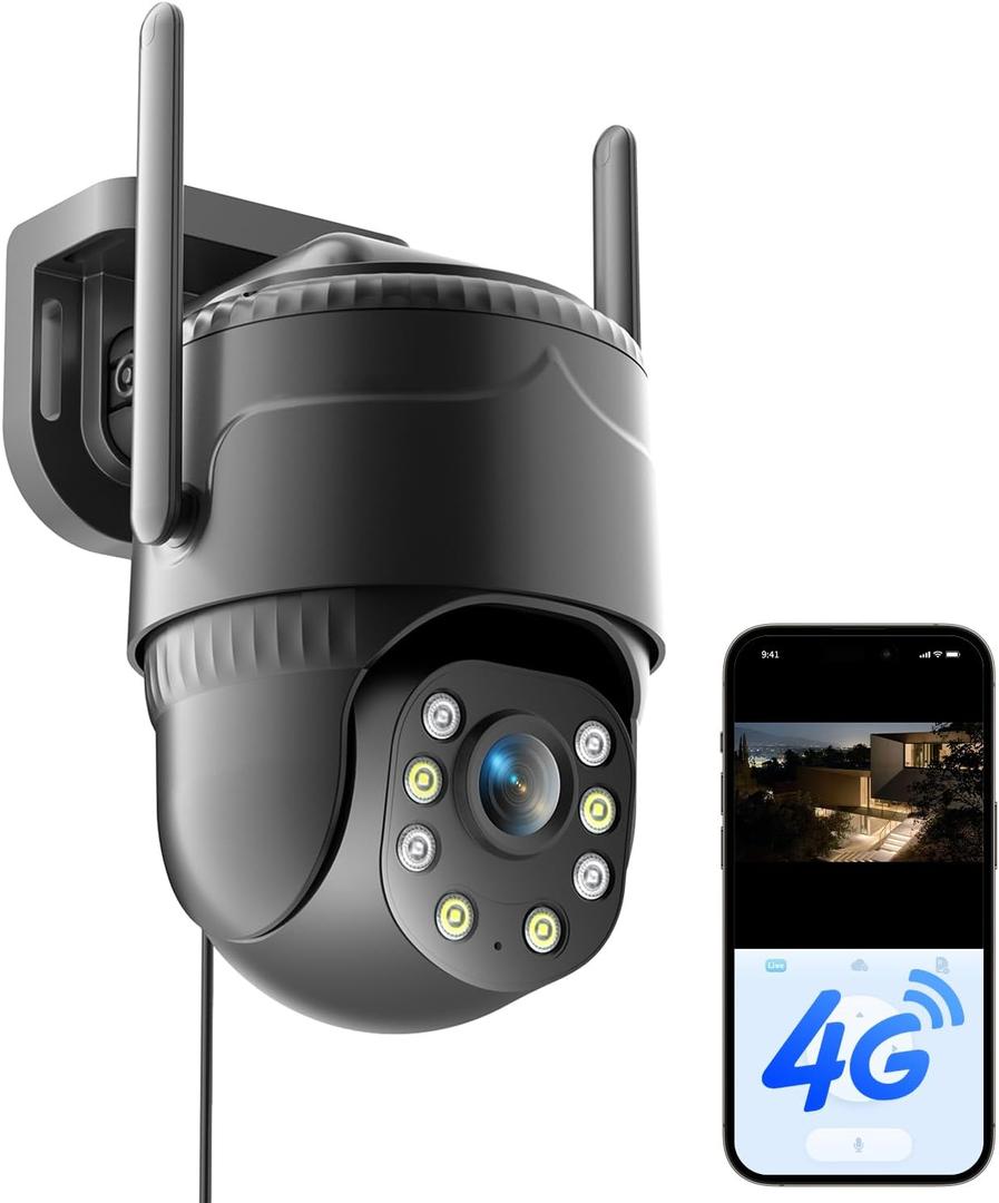 KKB 4G LTE Cellular Security Camera, No WiFi Security Cameras Indoor Built-in SIM Card, 24/7 Recording Wired Cellular Cam, 2K Color Night Vision, PIR Motion Detection, 2 Way Talk