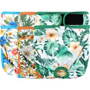 Langsprit Washable Female Dog Diapers (3 Pack) - No Leak Reusable Diapers for Doggy Female in Period - Highly Absorbent Dog Heat Panties with Adjustable Snaps (Floral, Large)