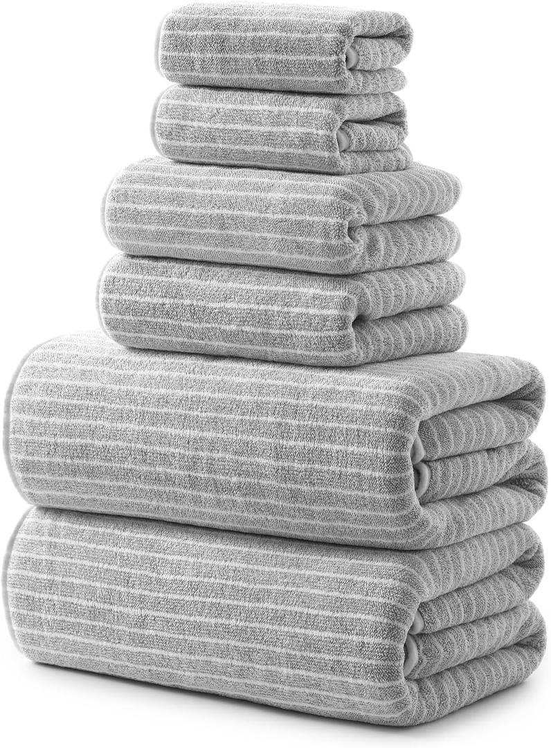REDKISS Ultra Soft Bath Towels Set of 6 Large 35"x70" | 100% Microfiber, Highly Absorbent & Quick Dry | Grey Towels for Bathroom, Spa, Gym | 2 Bath, 2 Hand, 2 Washcloths