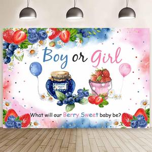MEHOFOND 7x5ft Berry Gender Reveal Backdrop Boy or Girl What Will Our Berry Sweet Baby Be Photography Background Pastel Pink and Blue Strawberry Blueberry Newborn Gender Reveal Party Decor Photo Props