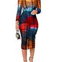 Women Sexy See Through Sheer Mesh Bodycon Midi Dress Long Sleeve Skirt 3 Piece Outfits Set Floral Print Cover Up Multi S