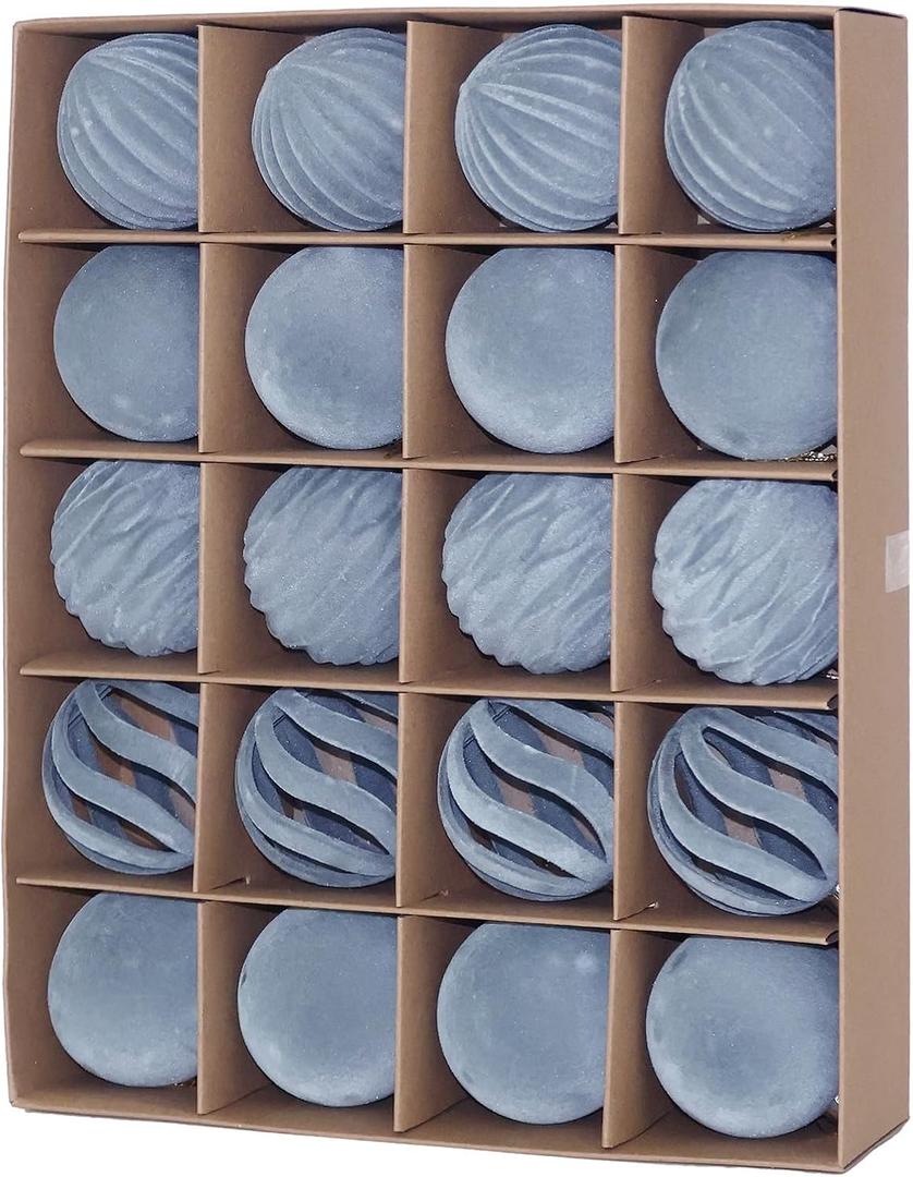20 pcs Velvet Ornaments for Christmas Tree, 2.36 inch Flocked Dusty Blue Christmas Ornaments Balls Set Assortment for Xmas Tree Holiday Decor