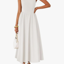 ZESICA Women's Summer Sleeveless Halter Midi Dress 2026 Off Shoulder High Waist Flowy Beach Wedding Guest Long Dresses L