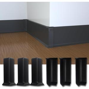COUKIU Self Adhesive Baseboard Corner Blocks, 6inch(Width)3 Inside + 3 Outside Corners-Connector Between The Wall Base Cove Base Rubber Moulding Trim, Perfect Match for Our S152 Baseboard(Black)