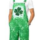 ZenGents Mens St. Patrick's Day Overalls 3D Green Irish Shamrocks Summer Shorts Bib Cool Graphic Jumpsuit Outfits for Men M