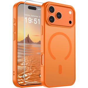 SUPFINE Magnetic for iPhone 17 Pro Max Case with Screen Protector (Compatible with MagSafe)(Military Grade Drop Protection) Translucent Matte Shockproof Phone Cover,Starry Orange
