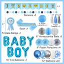 Blue Baby Shower Decorations for Boy Set with Its a Boy Banner Baby Boy Letter Foil Balloons Mom to Be Sash Dad to Be Pin Paper Pom Poms for Gender Reveal Decorations