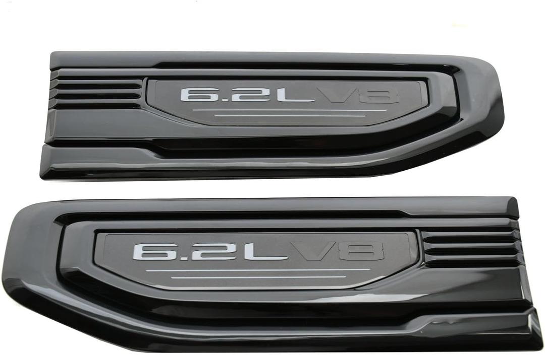 Pair New 6.2L V8 Vent Decal Emblems Kit 3D Driver Passenger Side Badge Compatible with 2019-2024 GMC Sierra GM 85160715 86532094 (Gray Black)