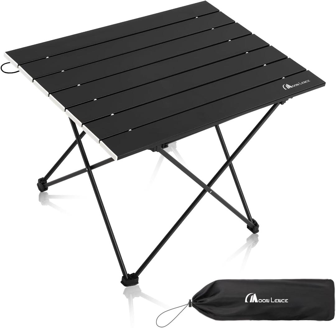 MOON LENCE Ultralight Folding Camping Table, Compact,Portable with Carry Bag, for Outdoor Cooking, Picnic, Camp, Boat, Travel (Black - M)