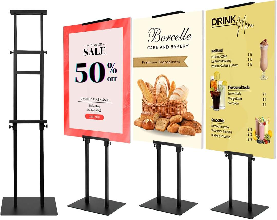 4PACK Adjustable Poster Holder, Foam Board Stand for Display, Heavy Duty Pedestal Sign Holder, Metal Stand for Display Board Up to 83