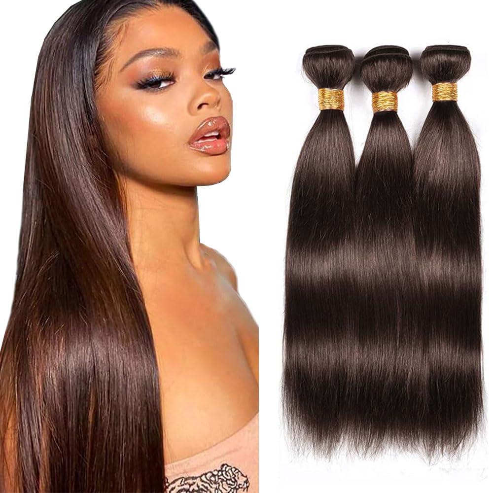 Color #4 Bundles Straight Bundles Human Hair Extensions 10A Brazilian Virgin Straight Chocolate Human Hair 3 Bundles 18 20 22 Inch