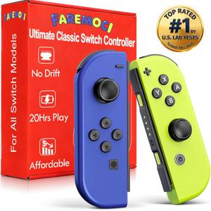 Switch Controller,Replacement for Switch OLED Lite,Wireless Remote with Dual Vibration,Motion Control,Screenshot,6-Axis Gyro,Wake-Up,Anti-Slip grip Joystick,Left Right Gamepad,No NFC,(Blue and Yellow)
