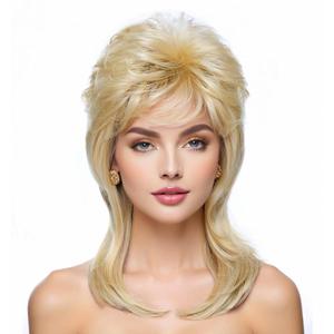 Airhostess Mullet Wig for Women 80s 90s Costumes Fancy Party Accessory Halloween Hair Wig(Light Blonde)