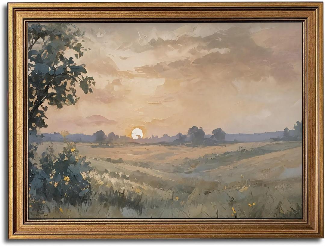 Gold Framed Wall Art Vintage Canvas Wall Art Fall Sunset Nature Landscape Artwork Prints Picture for Living Room Bedroom Farmhouse Bathroom Office Decor, 16x24