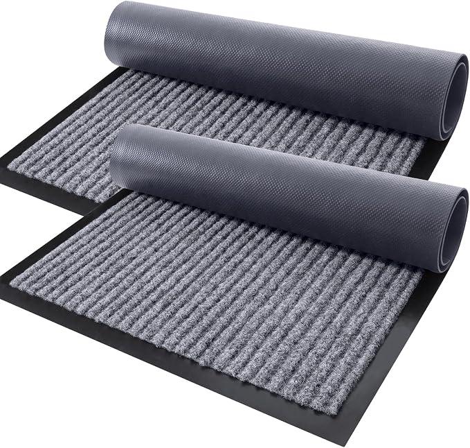 OLANLY 2-Pack Front Door Mats 29.5x17, Waterproof Heavy-Duty Doormats | Light Gray, Stain Fade Resistant Non-Slip Backing, Easy-Clean Indoor Outdoor Welcome Mats for Entryway, Patio, Porch
