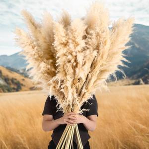 Tigeen 120 Stems Natural Dried Pampas Grass Decor, Large Pampas Grass for Tall Floor Vase, Natural Beige Pompas, Dried Flower Bouquet for Wedding, Party, Farmhouse, Boho Home Decor, 40 Inch