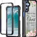 for Samsung Galaxy A16 5G Phone Case with Tempered Glass Screen Protector Dual Layer Soft TPU Hard PC Heavy Duty Shockproof Protective Cover Case for Samsung A16 5G, Bible Verse Philippians 4-13