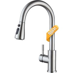 Hiqufet Kitchen Faucet with Pull Down Sprayer, Single Handle High Arc Kitchen Sink Faucet, Lead-Free Stainless Steel Modern Rv Bar Sink Faucets (Brushed Nickel)