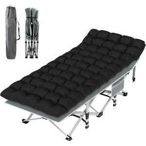 Suteck Camping Cot, Folding Camping Cot Bed for Adults Sleeping 1200D Double Layer Oxford Portable Folding Outdoor Cots for Camping W/Soft Pad Carry Bag for Home Office Nap Beach Travel
