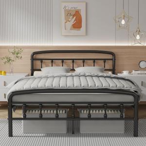 Metal Full Size Bed Frame with Headboard,Victorian Style Headboard and Footboard, No Squeak, Heavy Duty 1500lbs Support, Easy 20-Min Tool-Free Assembly, No Box Spring Needed/Underbed Storage