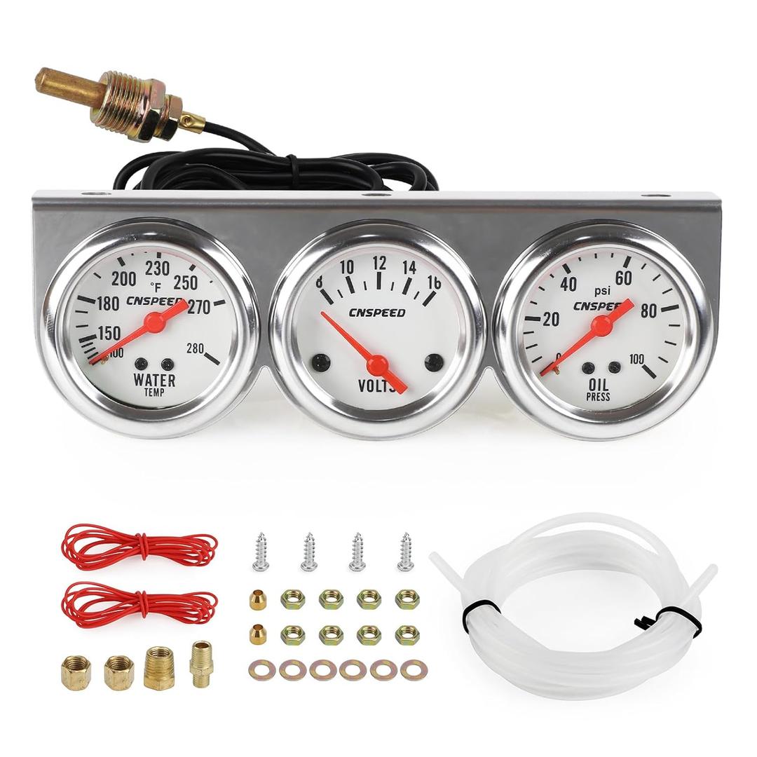 2inch 52mm Triple Gauge Kit, Volt Meter Water Temp Temperature Gauge Oil Pressure Gauge Car Meter Auto Gauge