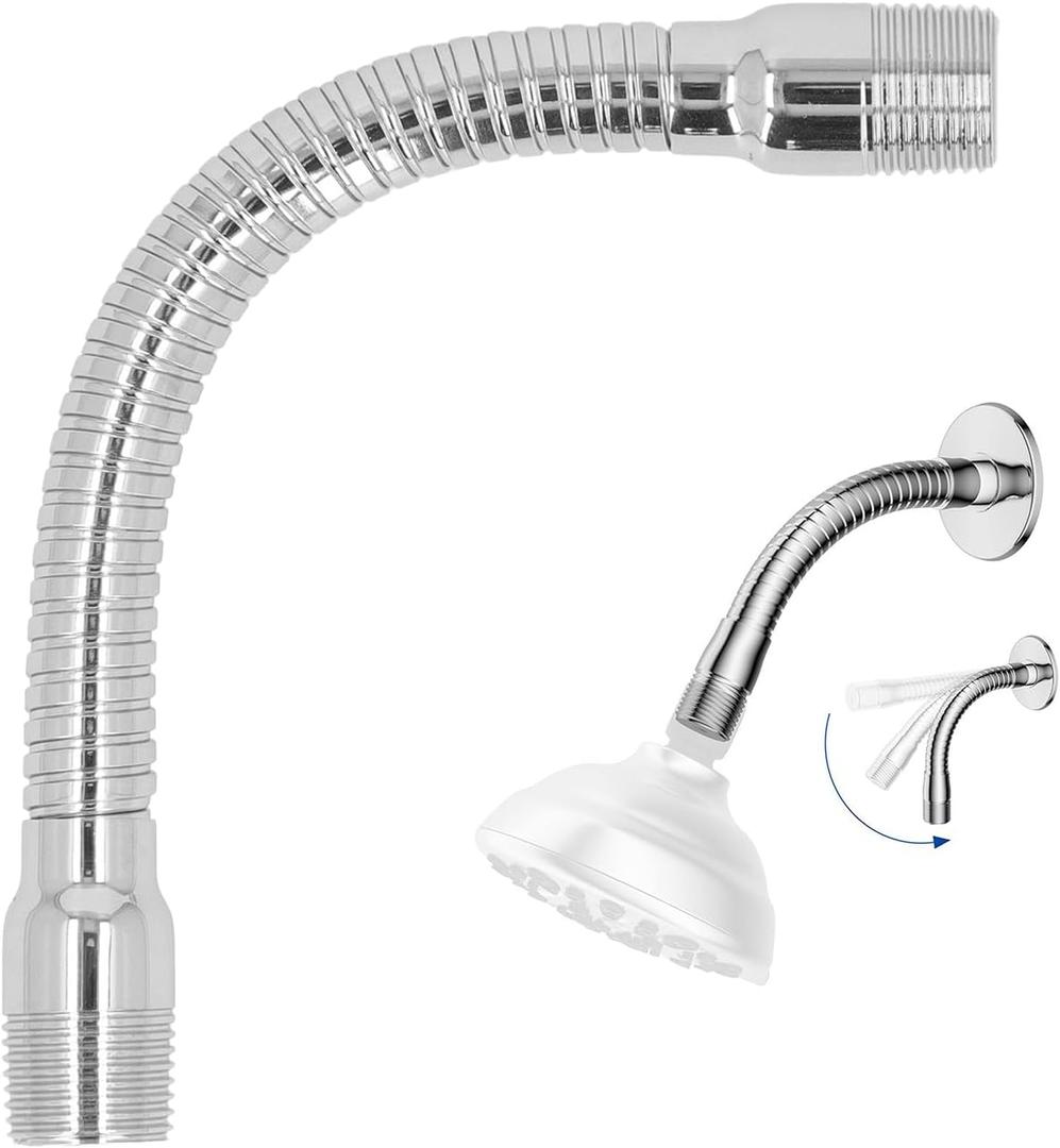 Topyond Adjustable Shower Head Extension Arm, Rotating Swiveling Shower Head with Flange, Comfortable Shower Faucet Hose, Bathroom Spa Use