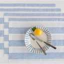 Solino Home Linen Placemats Set of 4 - Cabana Stripe Sky Blue and White Placemats 14 x 19 Inch - 100% Pure Linen Place Mats for Summer