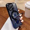LXK Magnetic Invisible Stand for iPhone 15 Pro Max Case Compatible with MagSafe, Military-Grade Protection, with Camera Protector, Clear Scratch-Resistant Back Cover for iPhone 15 ProMax,Blue Titanium