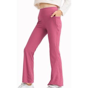 Girls' Flare Leggings with Pockets Trendy Girls' Ribbed Knit Bell Bottoms High Waisted Yoga Pants Rosered for 6-7Years