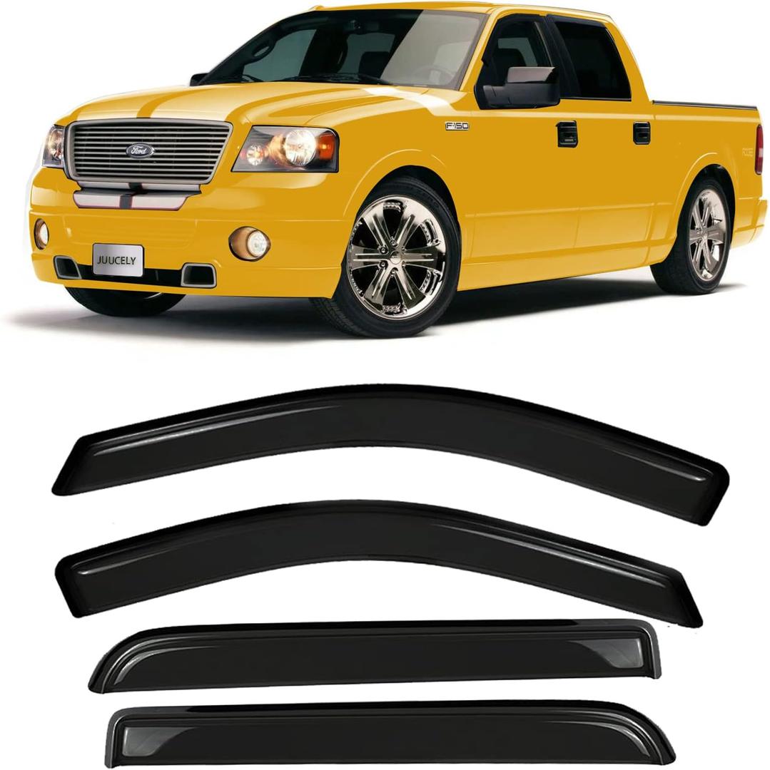 Side Window Visors rain Guards Vent Deflectors for 2004-2008 Ford F150 Crew Cab, 2006-2008 Lincoln Mark LT Rain Guard Sun Shade Visors Out Channel,4-Piece Set 94443
