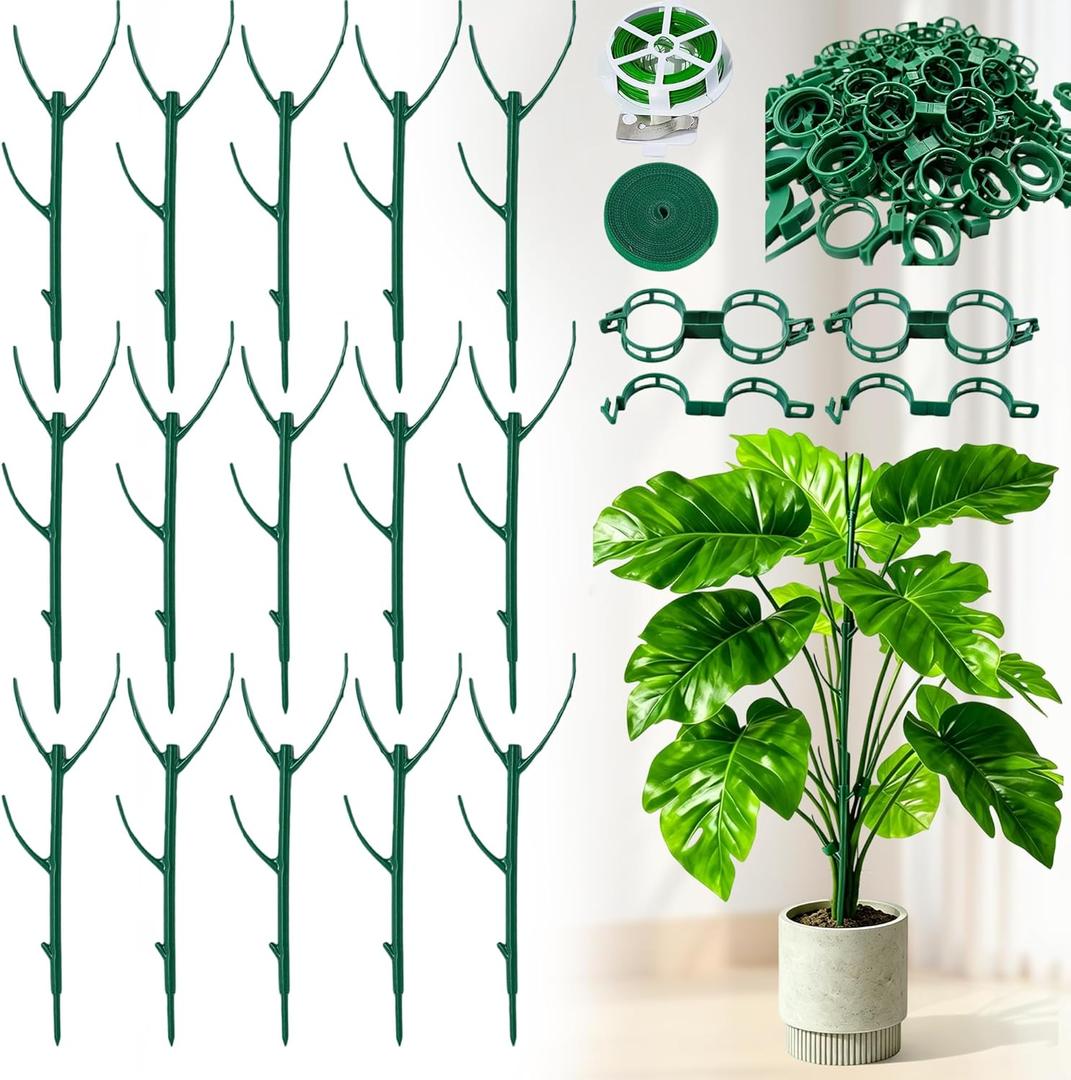 15 Pack Adjustable Plant Support Pole,Garden Stakes for Climing Plants Stem Support, Stackable Plant Accessories for Indoor Outdoor Potted Plants, Pothos, Vine, Flower Use
