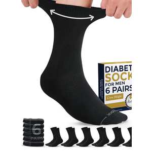 Pembrook Diabetic Socks for Men - 6 Pairs Crew Diabetic Socks for Women, Neuropathy, Non Binding, M
