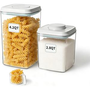 Airtight Food Containers Set with One-Touch Lid, Mixed Size Set (2.8 QT / 2.65 L & 4.2 QT / 4.0 L) with Scoop, Stackable Jars for Complete Kitchen Organization.
