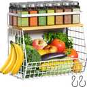 Ofiray-home Magnetic Fridge Shelf with Wood Lid, Fruit Potato Onion Storage Bins, Pantry Organizers, Large Container Spice Rack for Refrigerator, Kitchen Counter, Cabinet (1, White)