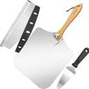 Pizza Peel Aluminum Pizza Spatula,14 inch Metal Pizza Paddle(12"x 14") with Rocker Cutter Foldable Wood Handle, Server for Family Pizza Oven Baking Accessories Dough Bread Pastry