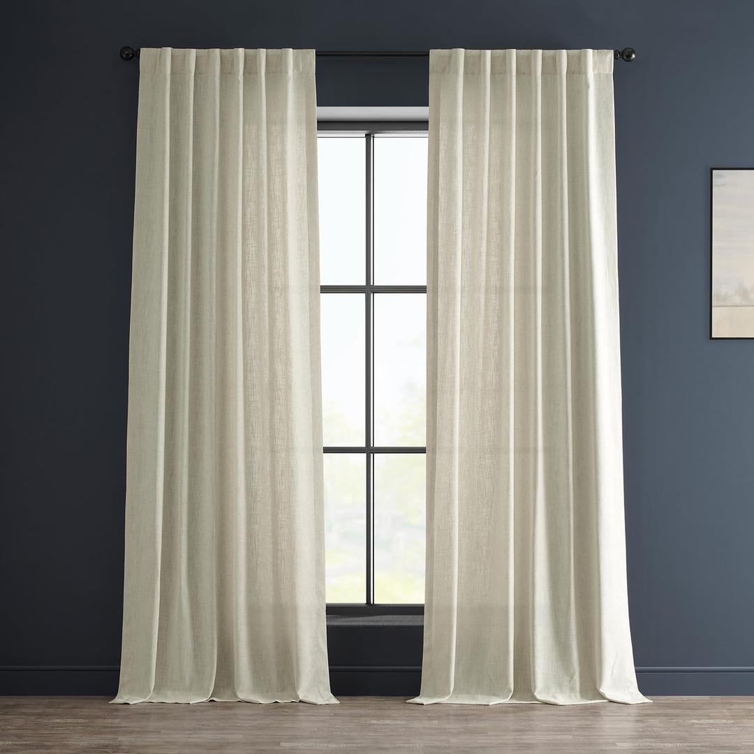 HPD Half Price Drapes Heavy Faux Linen Light Filtering Curtains for Bedroom 108 Inches Long (1 Panel) - Rod Pocket Curtains for Living Room - Window Curtains Home Decor - 50 X 108, Barley