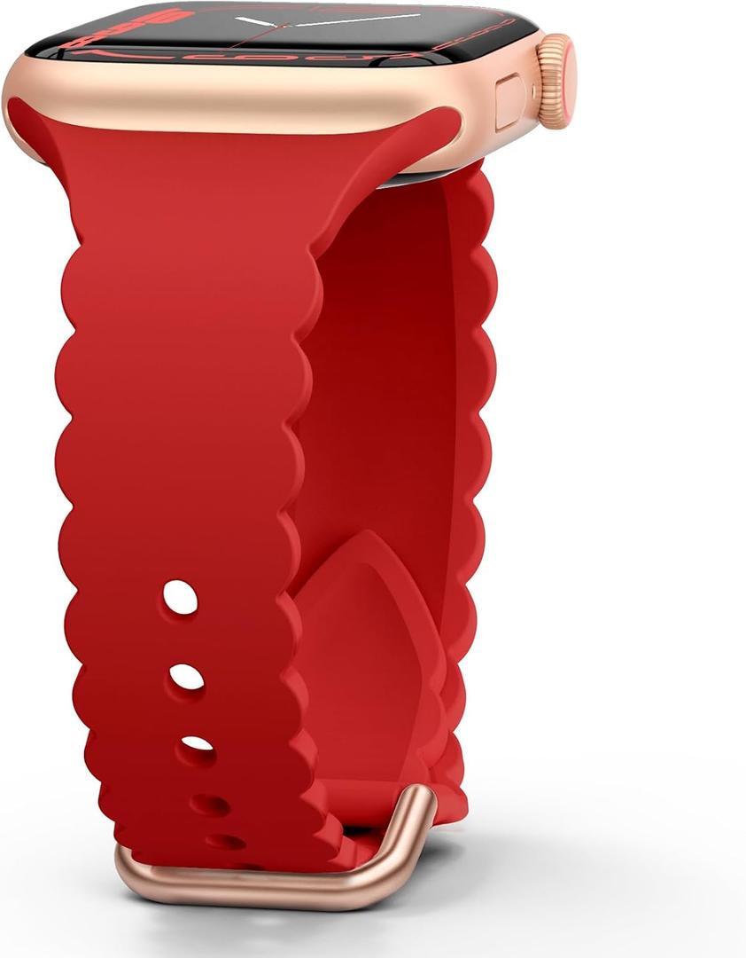 Sunnywoo Lace Sport Silicone Band Compatible with Apple Watch 38mm 40mm 41mm 42mm 44mm 45mm 46mm 49mm for Women, Soft Wristband Waterproof Replacement for iWatch Series Ultra 10 9 8 SE 7 6 5 4 3 2 1 (Red)