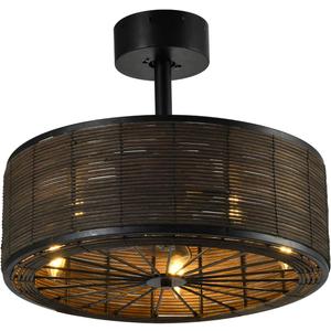 21" Boho Rattan Ceiling Fans with Lights,Flush Mount Caged Ceiling Fan with Remote Indoor,6 Speed, Timing, APP Remote Control,Includes 5 LED Bulbs for Bedroom,Kitchen,Living Room,Farmhouse, 24 Inches